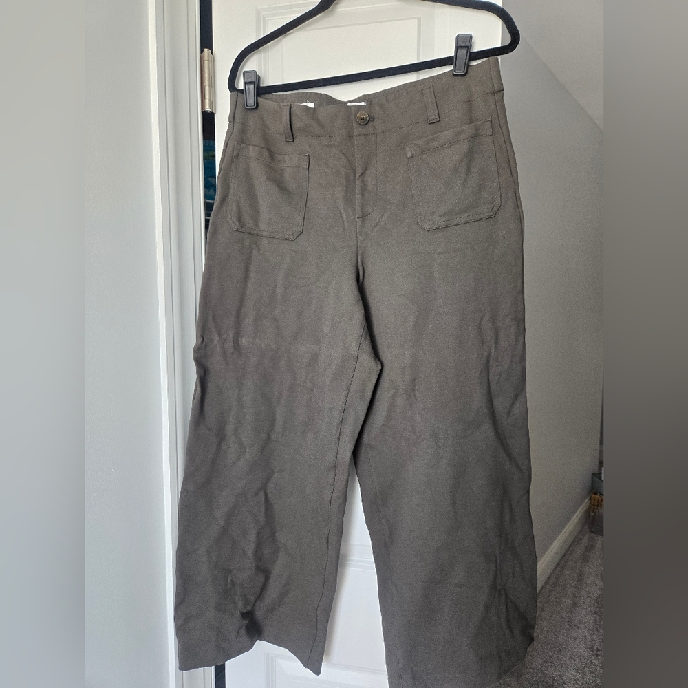 Petite Wide Leg Olive Green Dress Pants